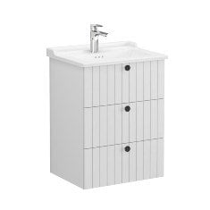 Vitra Root Groove 69486 Lavabo Dolabı, Üç Çekmeceli, 60 Cm, Mat Açık Gri, Klasik Lavabolu